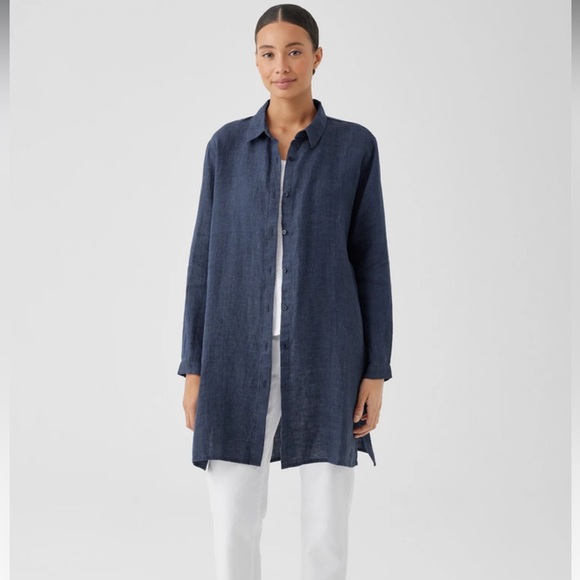 Eileen Fisher Tops - Eileen Fisher deep navy linen button down